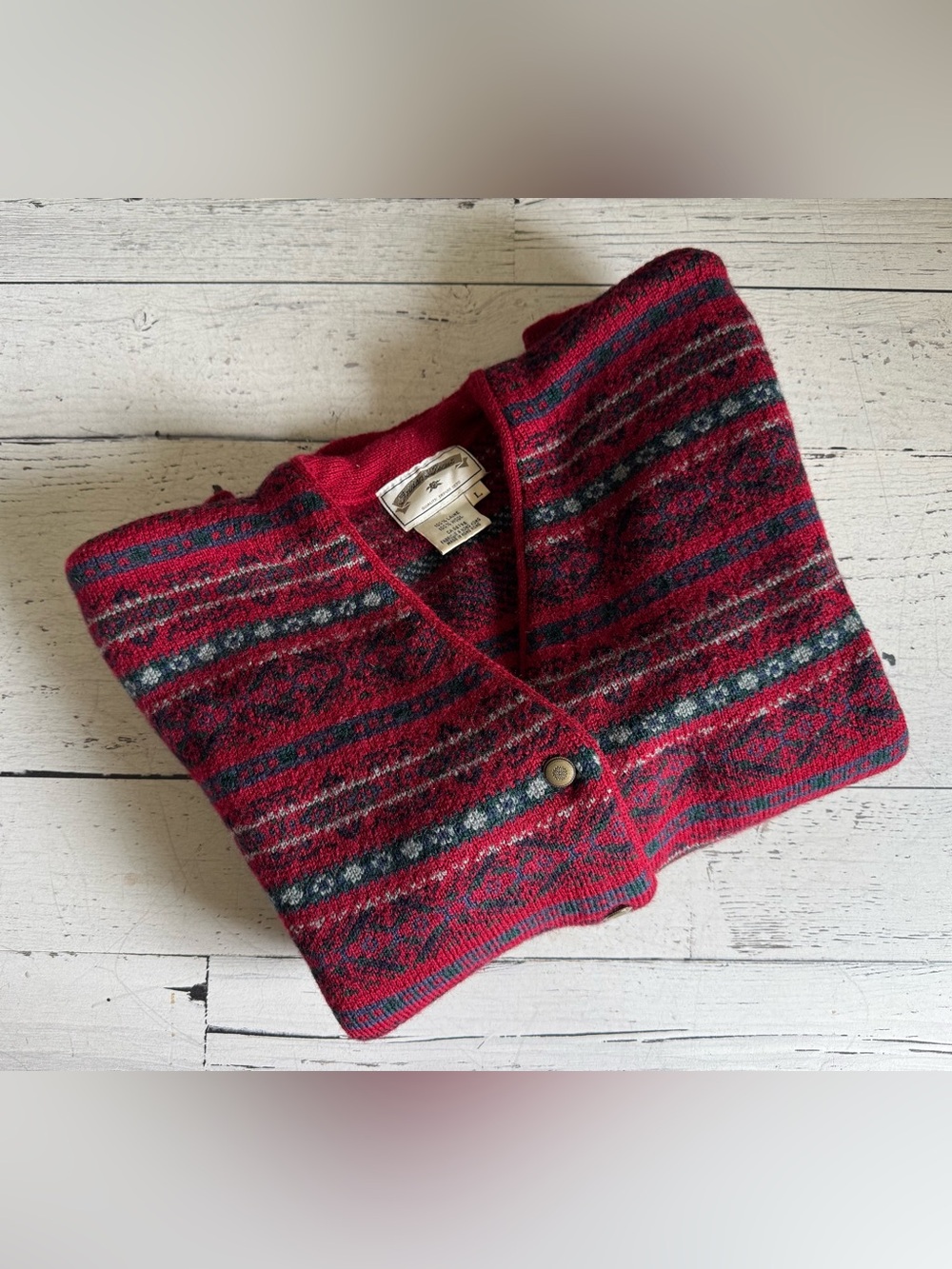 Vintage Fair Isle Wool Cardigan Jacket Tristan & Iseut Large - Picture 8 of 9